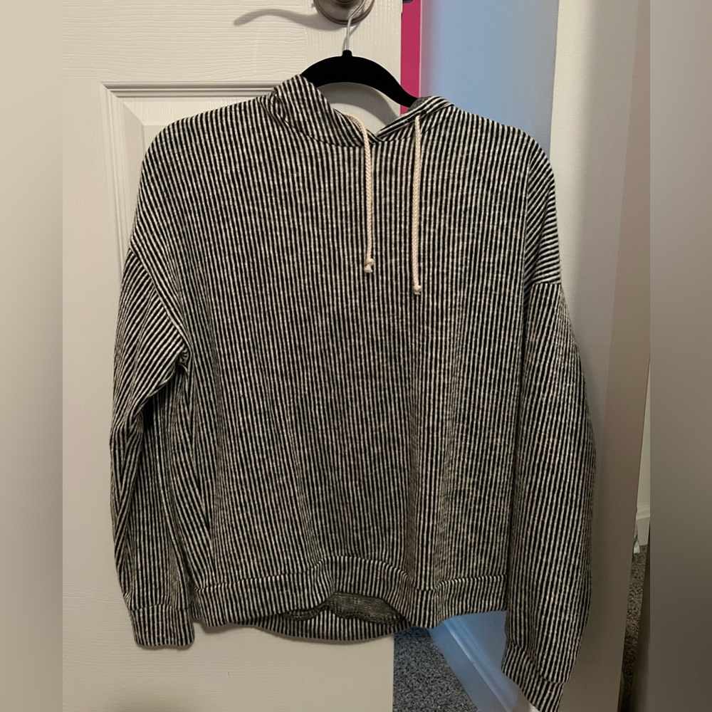 Black and White Striped Long Sleeve with Hood